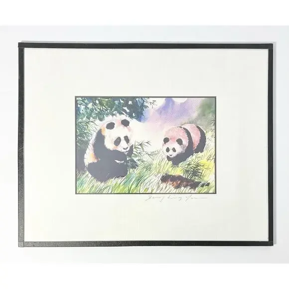 Dong Liang Yuan Set of 4 Framed & Matted Small Signed “Panda” Prints 10”X8”